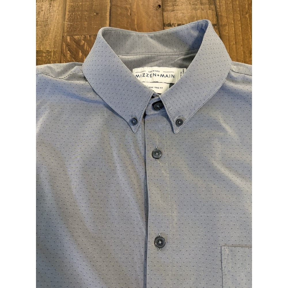 Mizzen+Main Leeward Dress Shirt Men's XL Trim Fit Blue Performance Stretch